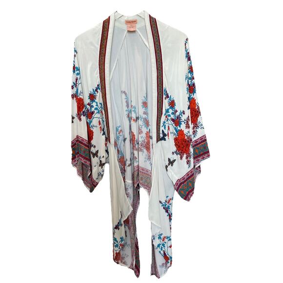 Flying Tomato Boho Floral Kimono Cardigan M/L Open Front Rayon Festival Duster - Picture 8 of 8